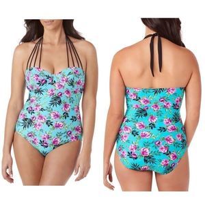 Maillot Teal & Pink Floral 1 Piece Swimsuit 3X XXL